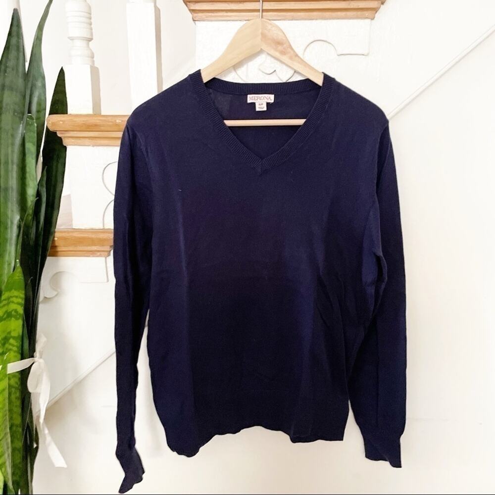 Merona Cotton Blend Navy V-Neck Pullover Sweater Size Small